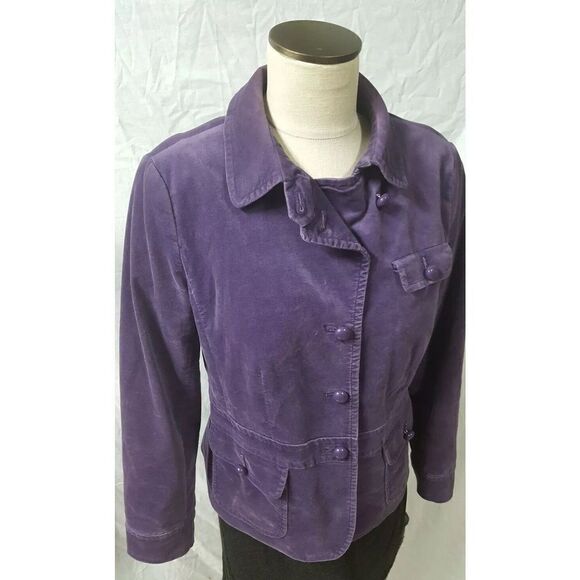 Talbots Purple Velour  Blazer Size 12 Asymmetrical Front Buttons  Lined Pockets - Picture 2 of 8